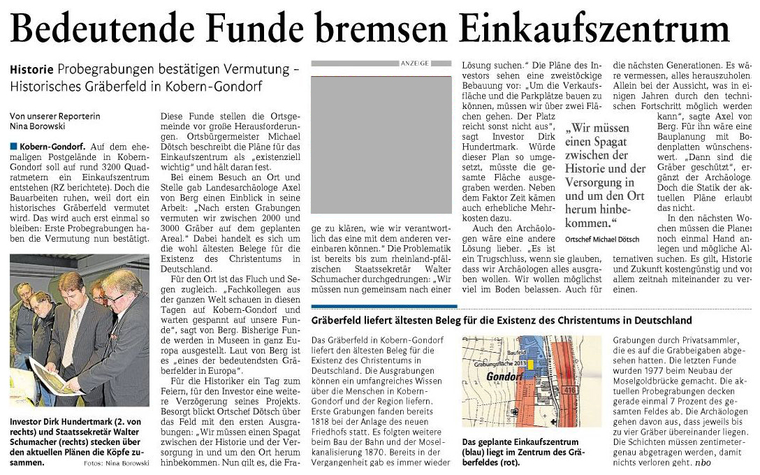 Rhein-Zeitung 18.05.2013 - Gräberfeld Gondorf Rhein-Zeitung 18.05.2013 - Gräberfeld Gondorf