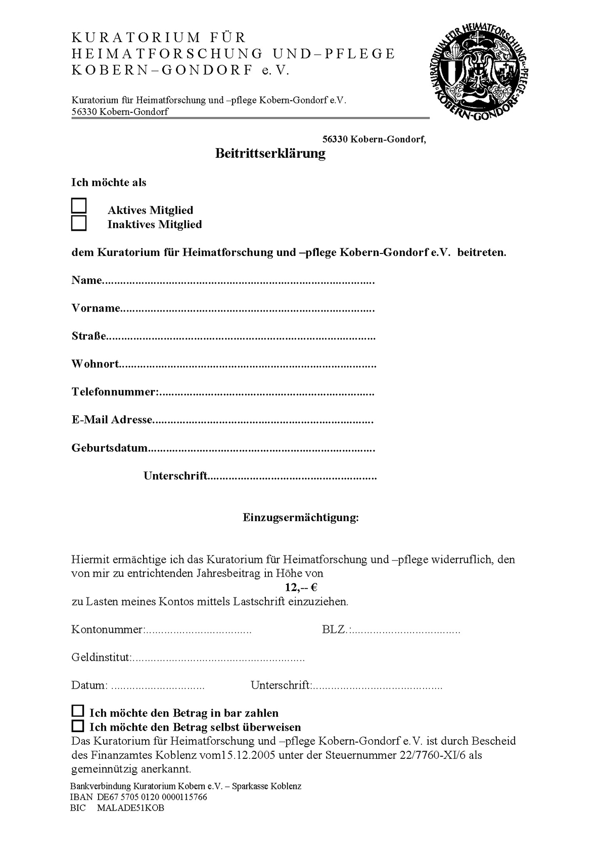 Beitrittsformular PDF Kuratorium Kobern e.V.